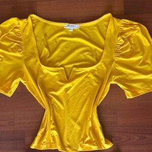 Yellow Puff-Sleeve Square Neck Top